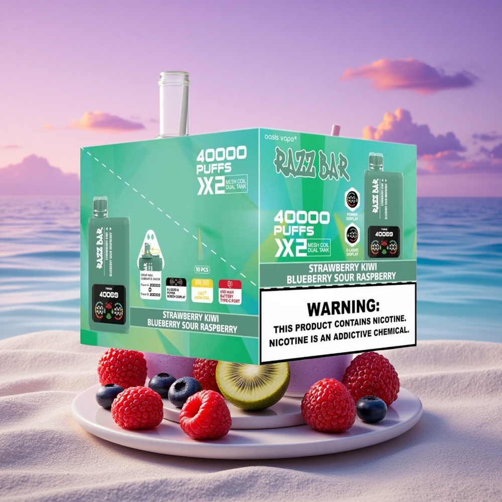 Razz Bar 40000 Puffs Fraise Kiwi - Myrtille Framboise Acidulée 5% Nicotine 650mAh