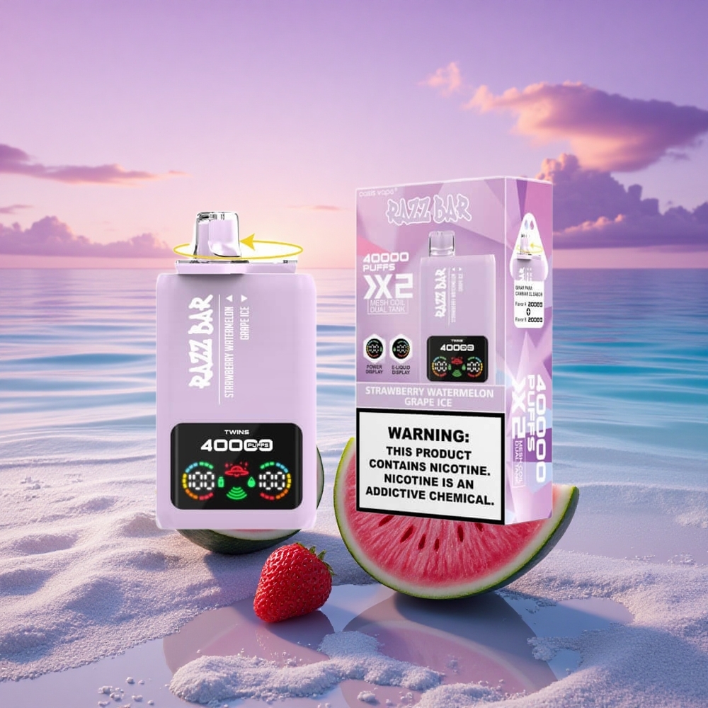 Razz Bar 40000 Puffs Fraise Pastèque - Glace Raisin avec 650 mAh et 5% nicotine