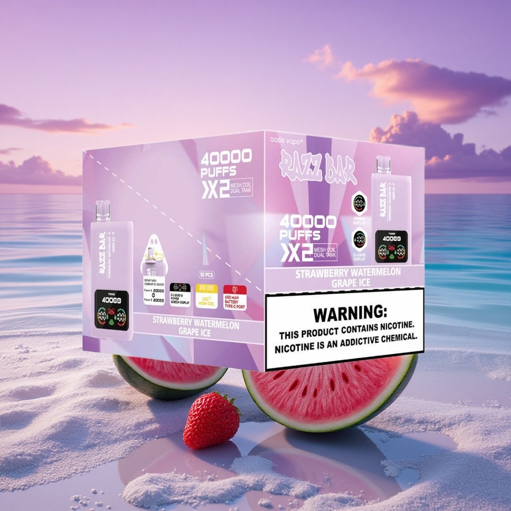 Razz Bar 40000 Puffs Fraise Pastèque - Glace Raisin avec 650 mAh et 5% nicotine