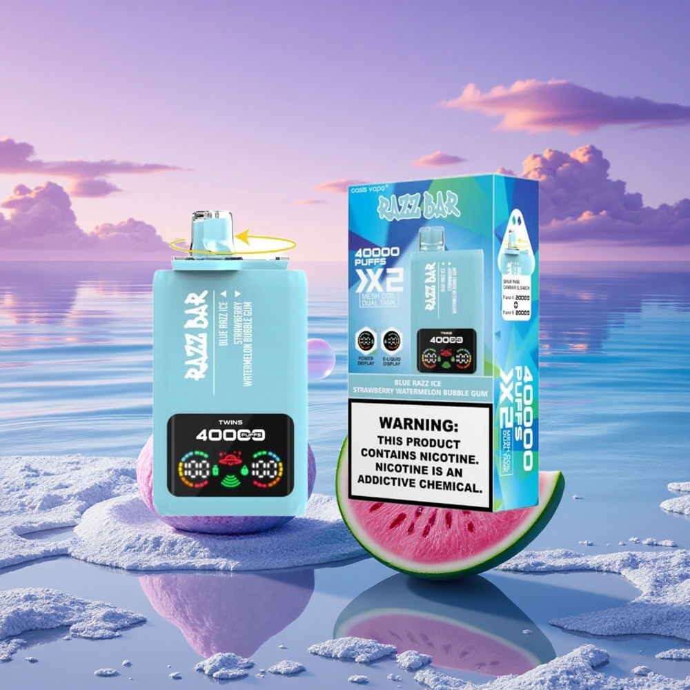 Razz Bar 40000 Puffs Glace Fraise Pastèque à la Framboise Bleue Chewing-Gum Bulle avec 5% de Nicotine et Batterie 650mAh