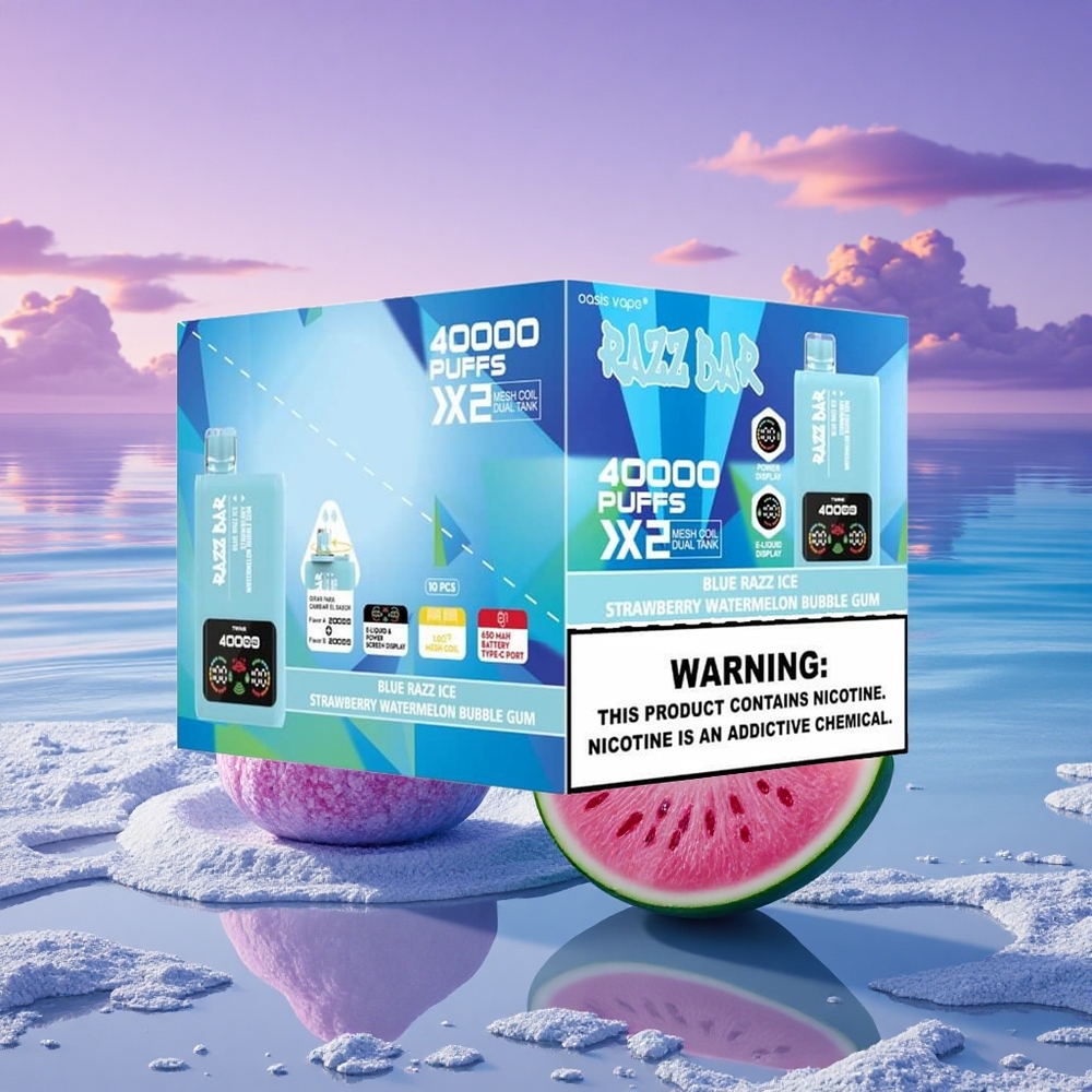 Razz Bar 40000 Puffs Glace Fraise Pastèque à la Framboise Bleue Chewing-Gum Bulle avec 5% de Nicotine et Batterie 650mAh
