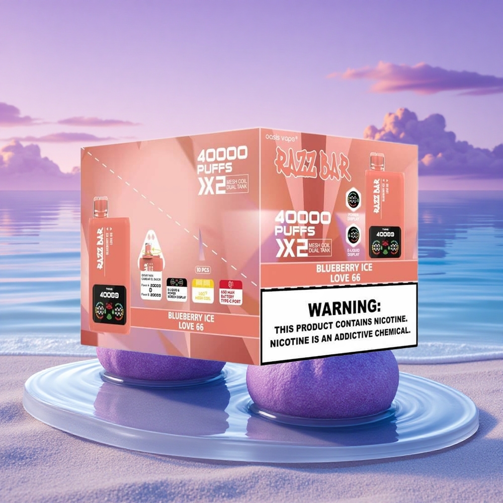 Razz Bar 40000 Puffs Glace à la Myrtille - Amour 66 avec 650 mAh et 5% de nicotine