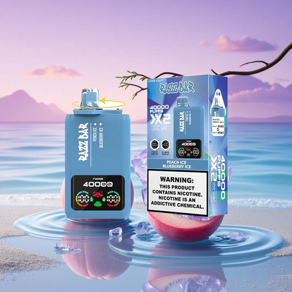 Razz Bar 40000 Puffs Glace à la Pêche - Glace à la Myrtille avec Affichage d'Écran et 650 mAh