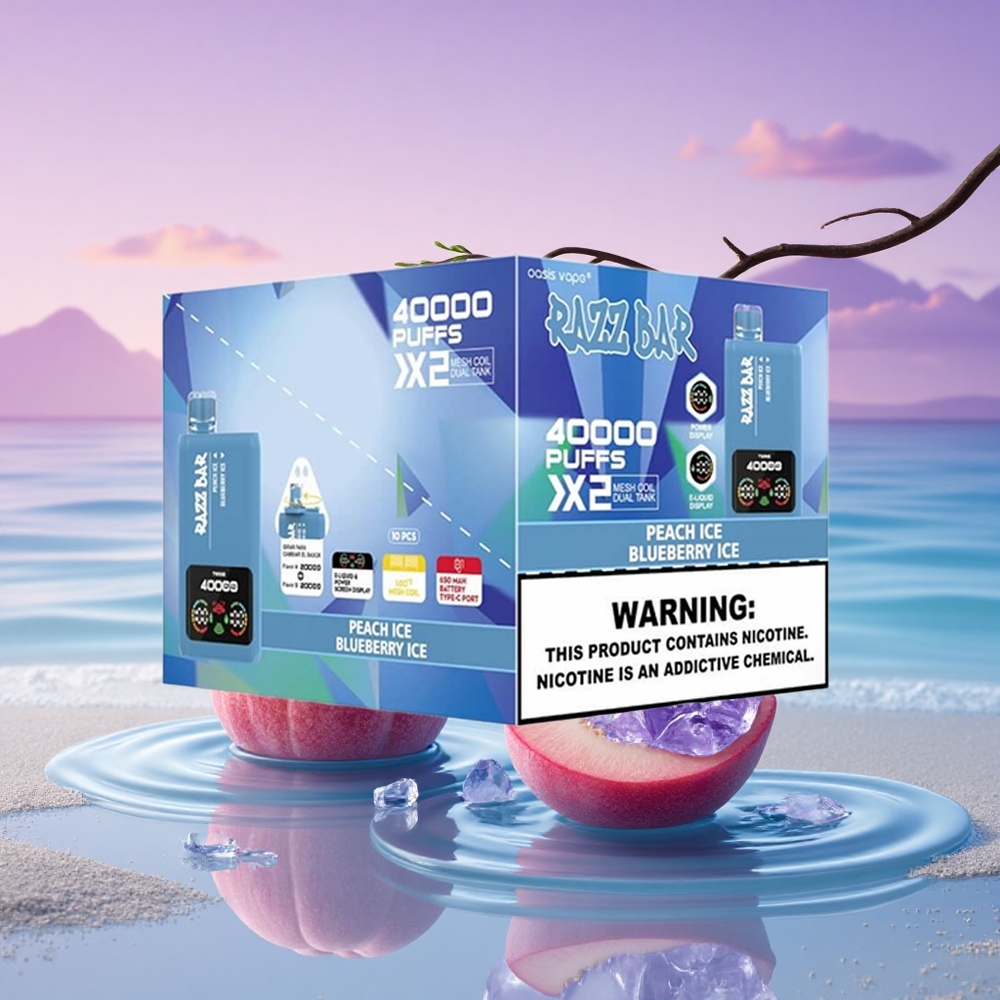Razz Bar 40000 Puffs Glace à la Pêche - Glace à la Myrtille avec Affichage d\'Écran et 650 mAh