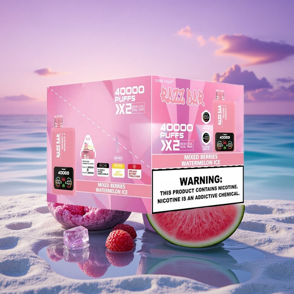 Razz Bar 40000 Puffs Glace à la Pastèque et Fruits Rouges - 650 mAh et 5% de Nicotine