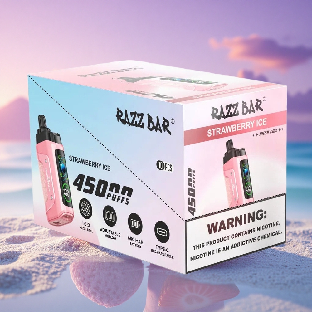 Razz Bar 45000 Puffs Glace à la Fraise avec Coil Mesh 1.0 Ohm et Nicotine 20 mg/ml