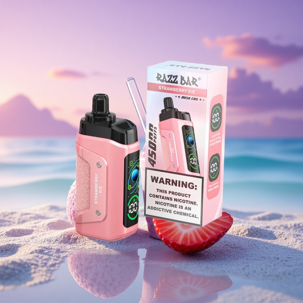 Razz Bar 45000 Puffs Glace à la Fraise avec Coil Mesh 1.0 Ohm et Nicotine 20 mg/ml