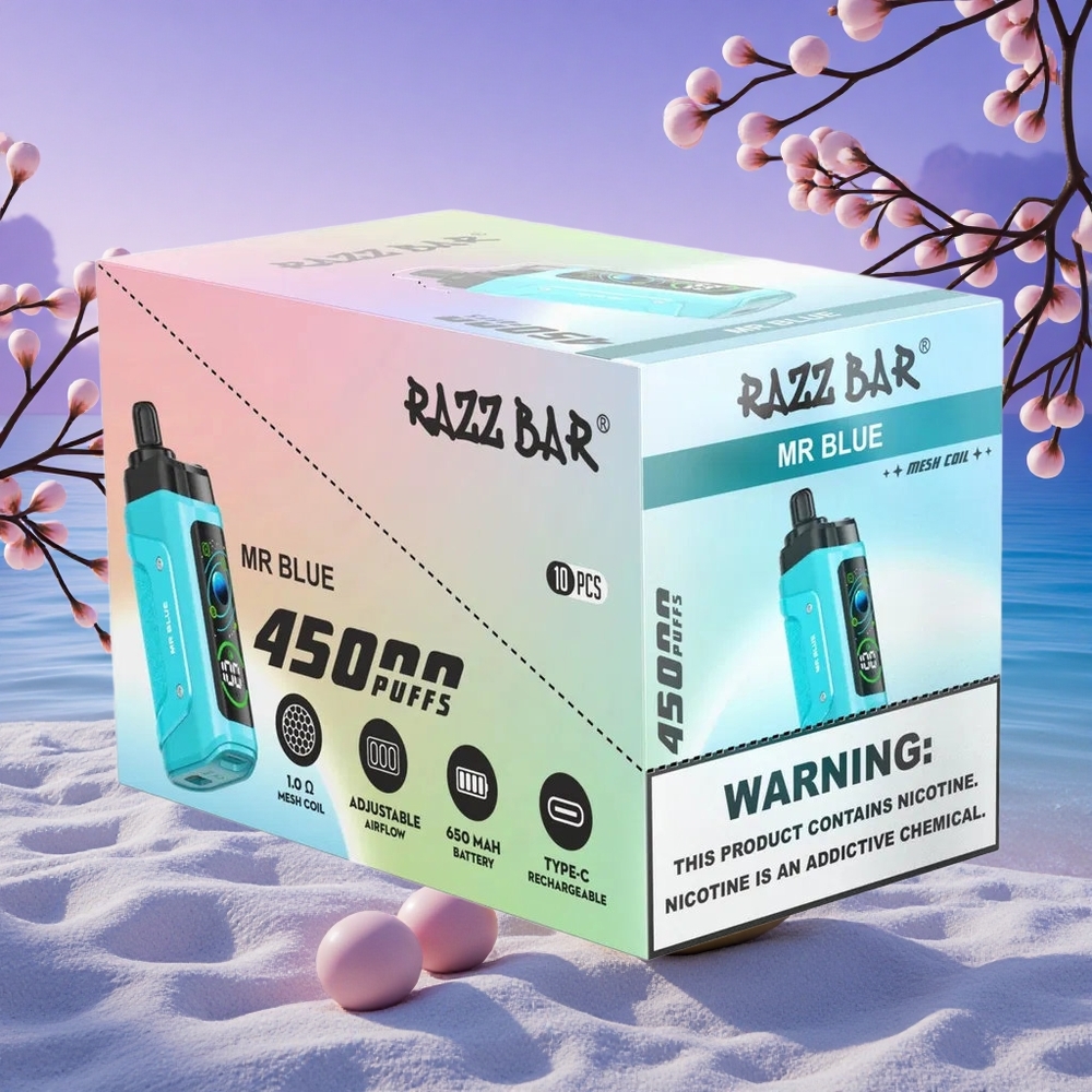 Razz Bar 45000 Puffs Monsieur Bleu Rechargeable Type-C 20 mg/ml Nicotine