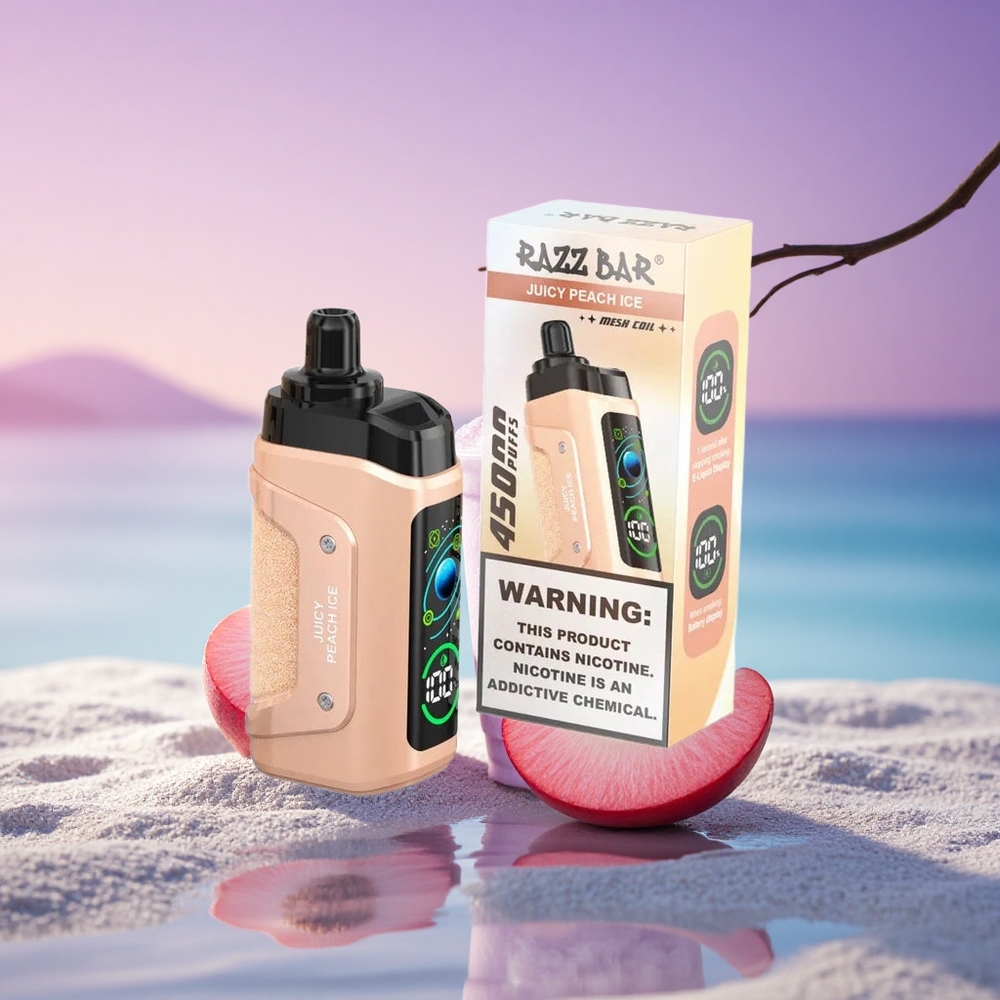 Razz Bar 45000 Puffs Pêche Juteuse Glace avec 20 mg/ml Nicotine et Batterie 650 mAh