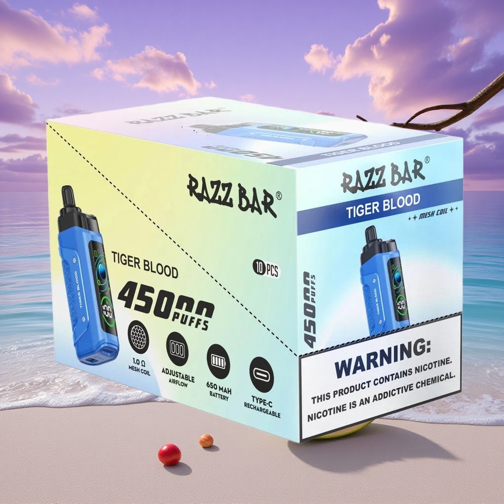 Razz Bar 45000 Puffs Sang de Tigre Type-C Rechargeable 20 mg/ml Nicotine