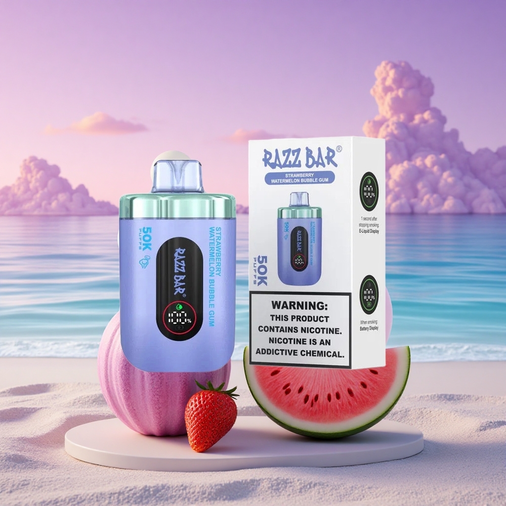 Razz Bar 50K Puffs Chewing-gum à la Fraise et Pastèque avec 2% de Nicotine et Batterie 650 mAh