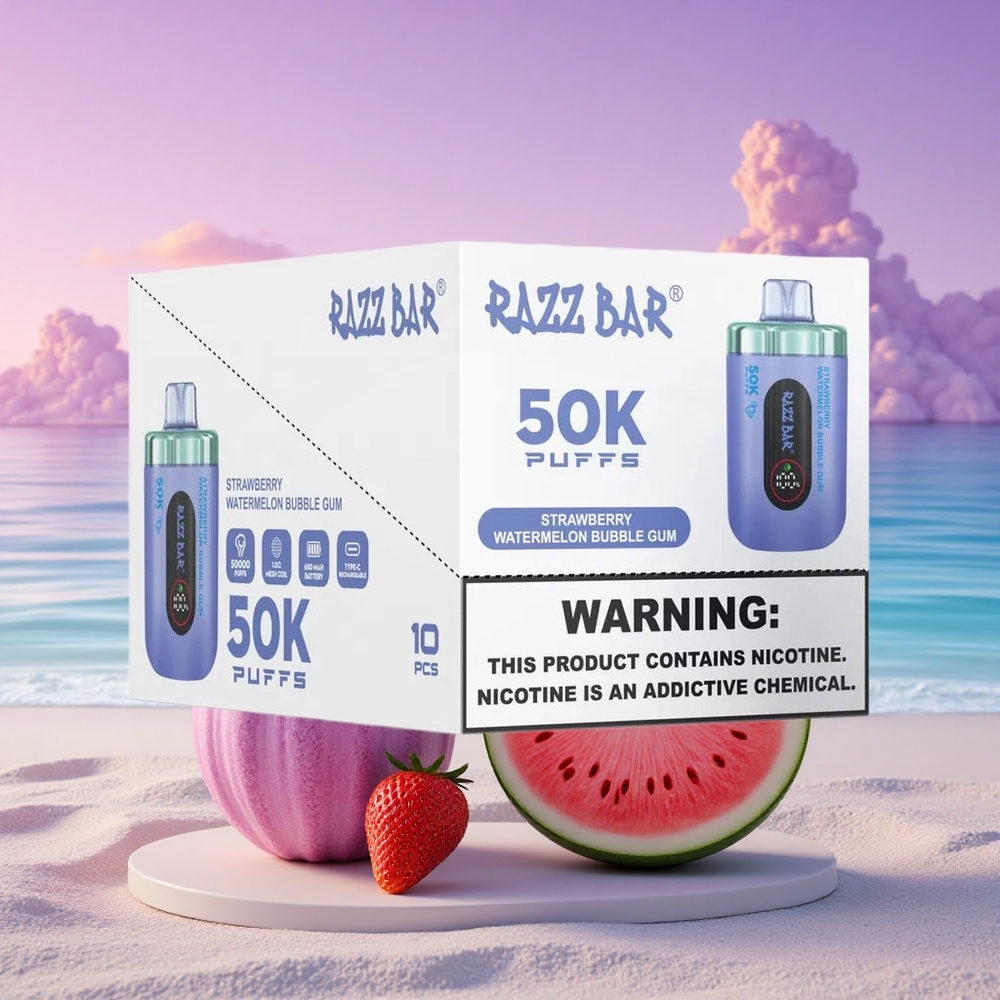 Razz Bar 50K Puffs Chewing-gum à la Fraise et Pastèque avec 2% de Nicotine et Batterie 650 mAh