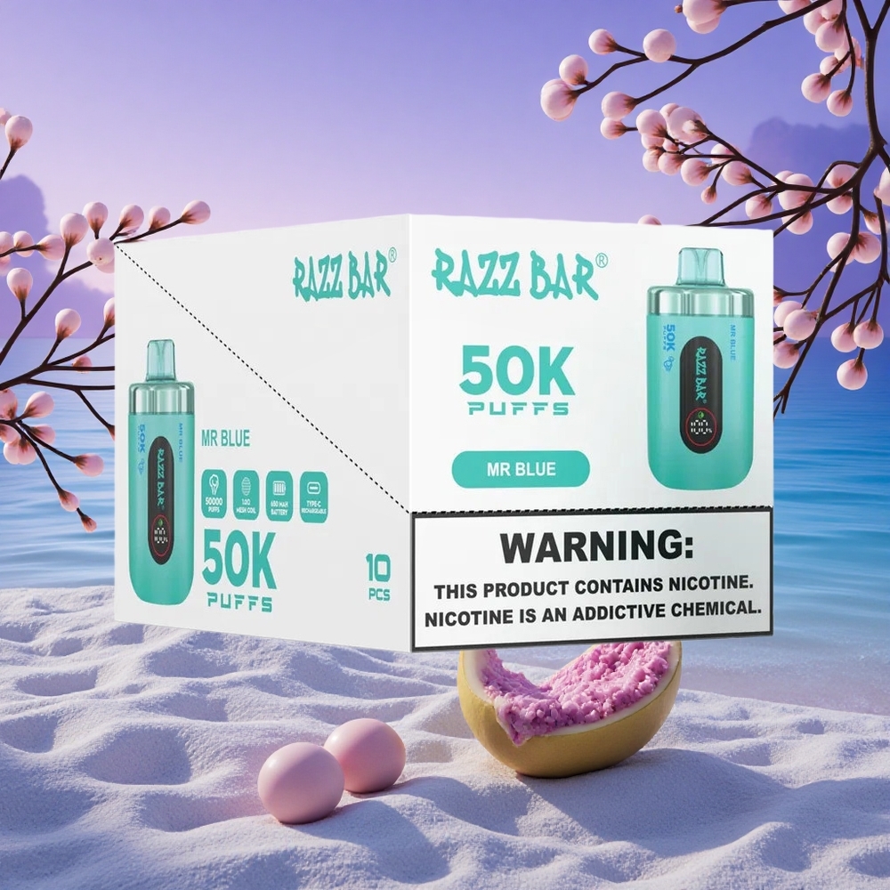 Razz Bar 50K Puffs Monsieur Bleu Rechargeable Type-C 2% Nicotine