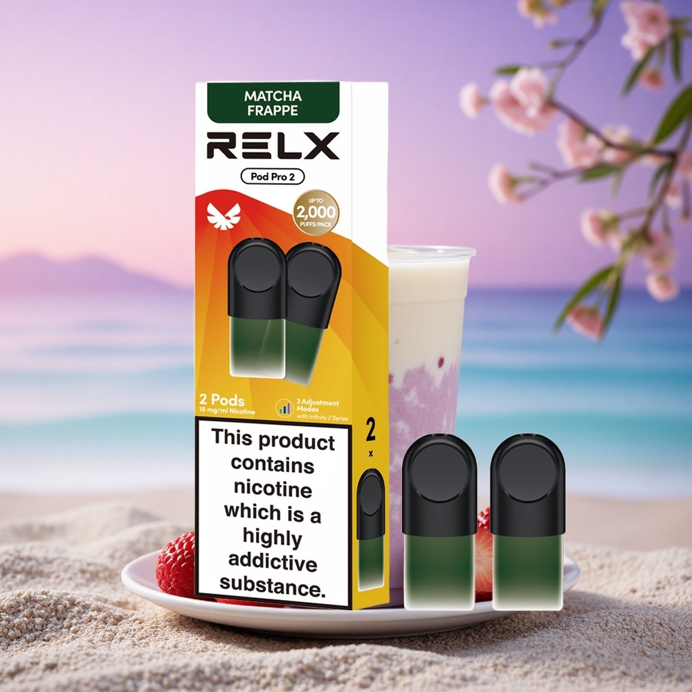 Relx Pod Pro 2 Vape Device Frappé Thé Matcha 18mg/ml de nicotine - 1,9ml - 3 modes de tension (5,5W, 6,5W, 8W)