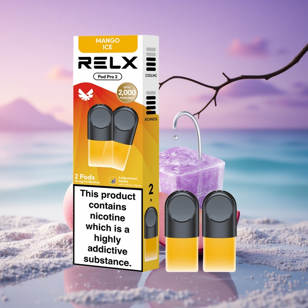 Relx Pod Pro 2 Vape Device Glace à la Mangue 18mg/ml Nicotine, 1.9ml Capacité, 3 Modes de Tension