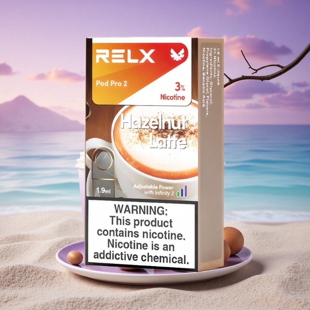 Relx Pod Pro 2 Vape Device Latte Noisette 30mg/ml Nicotine - 1,9ml Capacité - 3 Pods/Paquet - Mode Éco (5,5W), Mode Doux (6,5W), Mode Boost (8W)