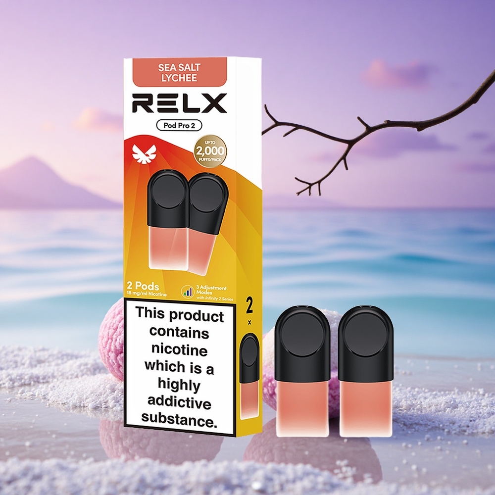 Relx Pod Pro 2 Vape Device Litchi Sel de Mer 18mg/ml de Nicotine, 1.9ml, 3 Pods/Paquet, Modes Éco (5.5W)/Doux (6.5W)/Boost (8W)
