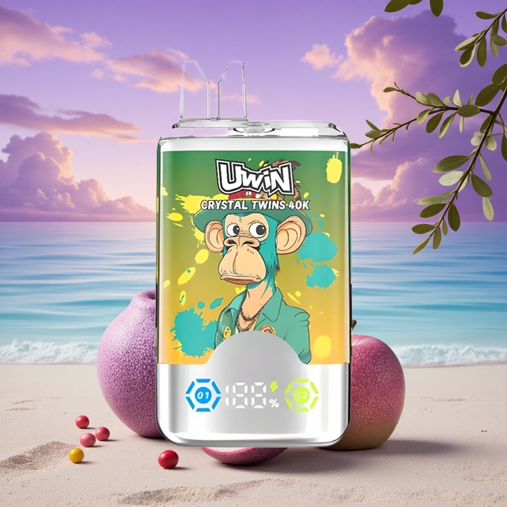 Uwin Crystal Twins 40000 Puffs Kiwi Fruit de la Passion Goyave Deux Pommes Double Saveur 850mAh