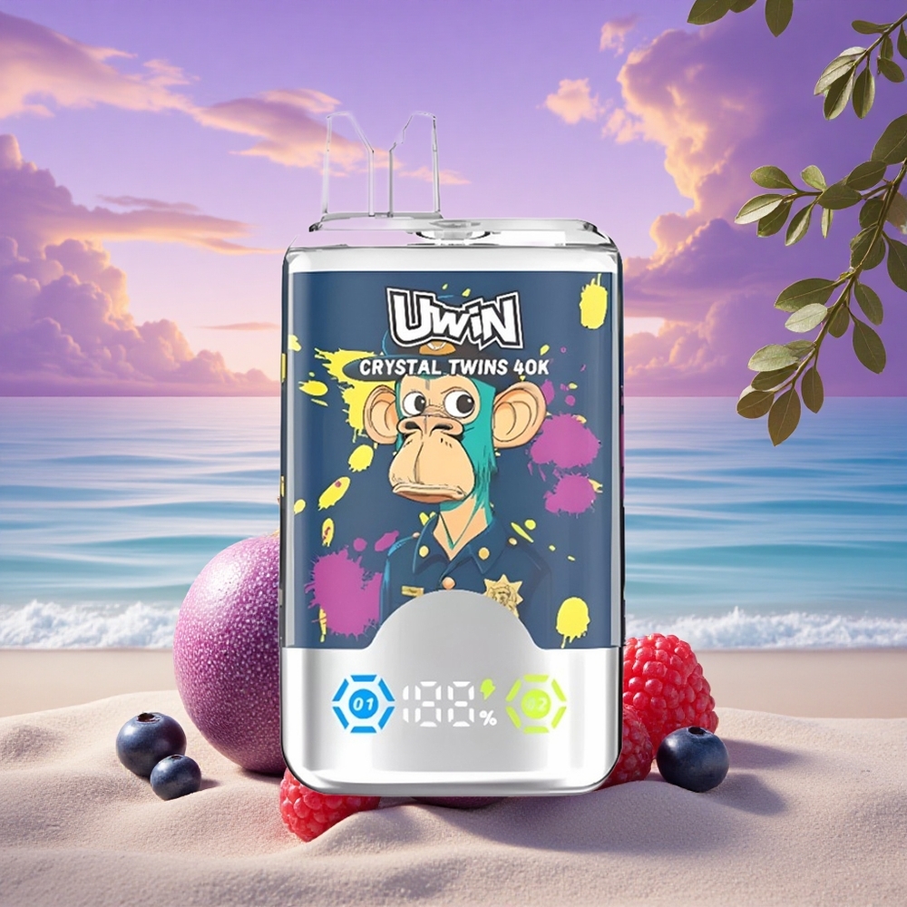 Uwin Crystal Twins 40000 Puffs Kiwi Fruit de la Passion Goyave Myrtille Framboise Deux Saveurs 850mAh