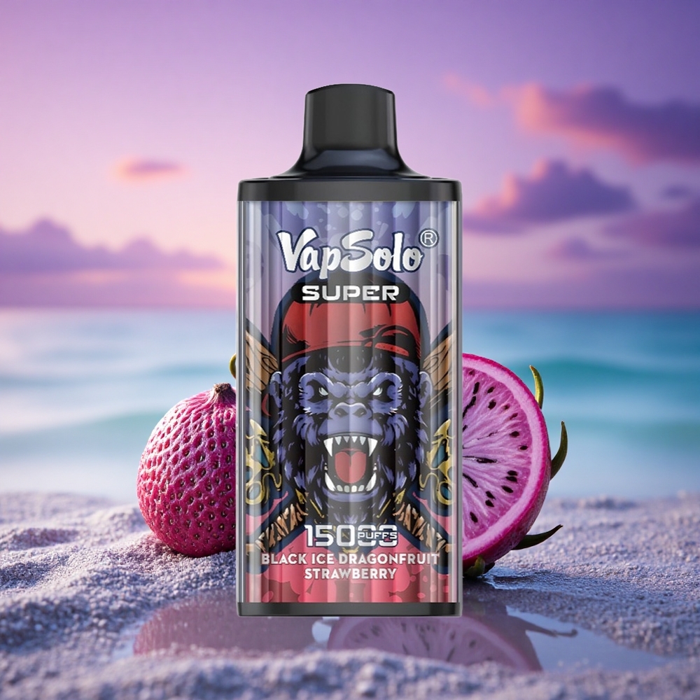 Vapsolo Super 15000 Puffs Dragonfruit Fraise Glace Noire 40ml 850mAh