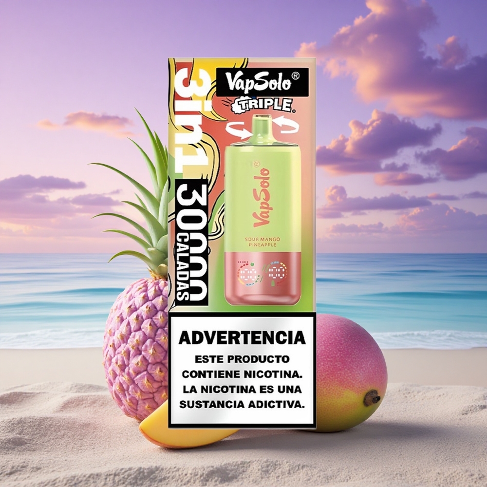 Vapsolo Triple 30000 Puffs Ananas Mangue Acidulé 40ml Nicotine 20mg/ml Type-C