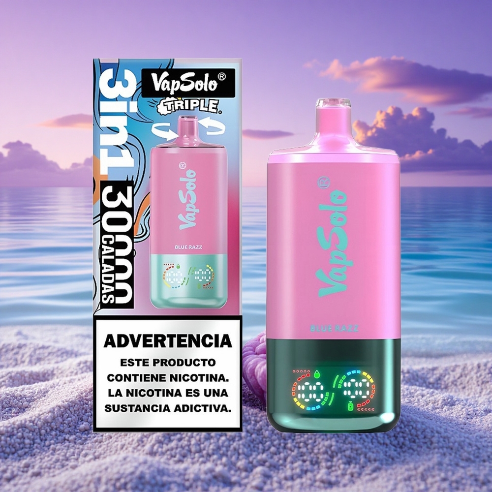 Vapsolo Triple 30000 Puffs Bleu Framboise Triple Réservoir Type-C