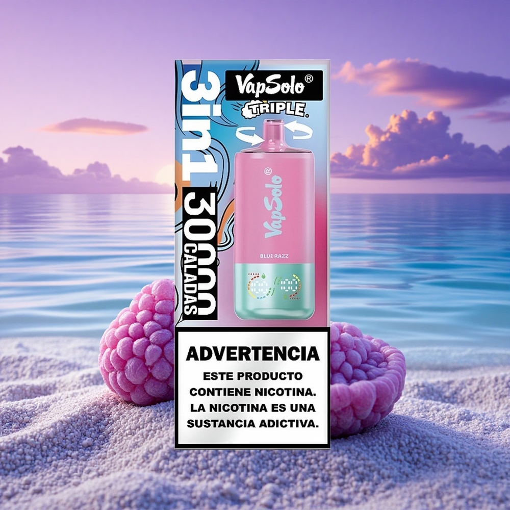 Vapsolo Triple 30000 Puffs Bleu Framboise Triple Réservoir Type-C