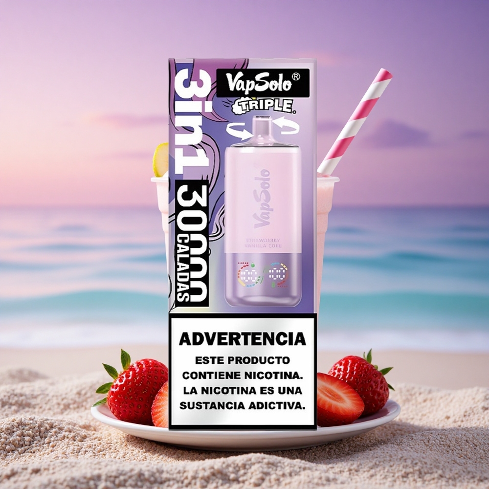 Vapsolo Triple 30000 Puffs Coca Vanille Fraise Type-C 40ml 20mg Nicotine