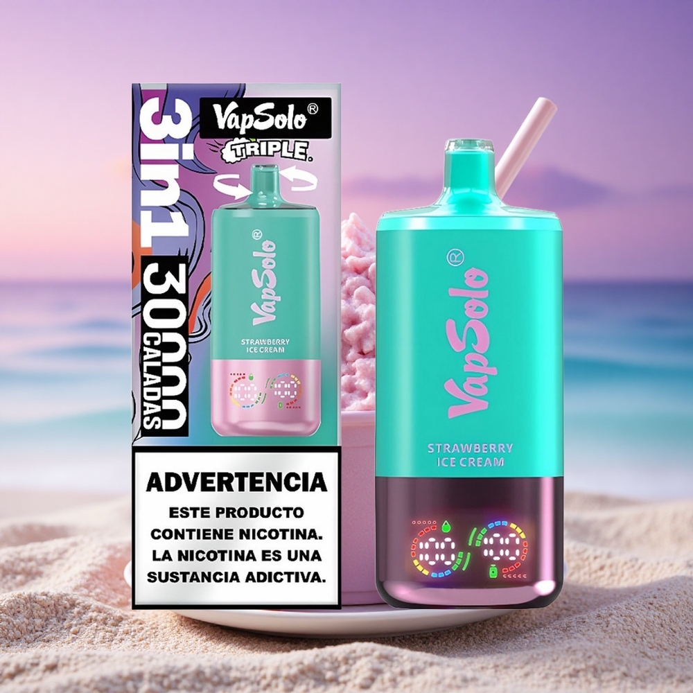 Vapsolo Triple 30000 Puffs Crème Glacée à la Fraise 40ml Type-C 20mg nicotine