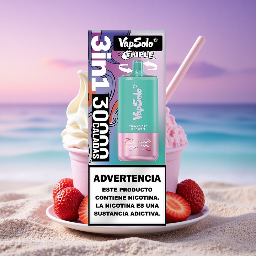 Vapsolo Triple 30000 Puffs Crème Glacée à la Fraise 40ml Type-C 20mg nicotine