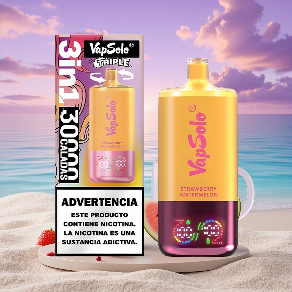Vapsolo Triple 30000 Puffs Fraise Pastèque & Citron Pêche avec 40ml de E-Liquide et Nicotine 20mg/ml