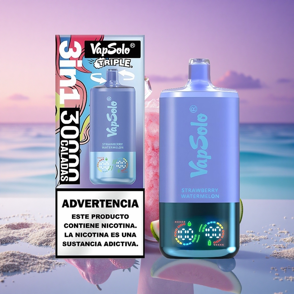 Vapsolo Triple 30000 Puffs Fraise Pastèque & Myrtille Glacée avec 40ml de E-Liquide et Nicotine 20 mg/ml