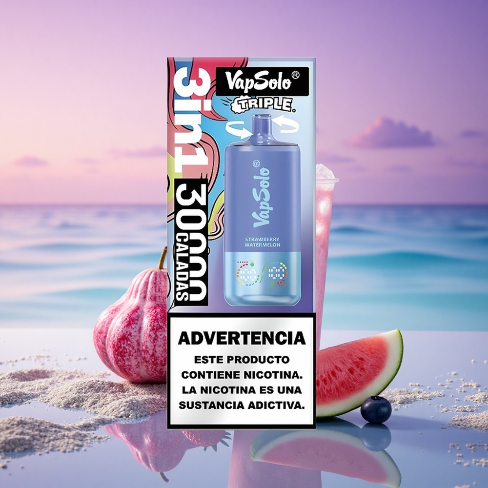 Vapsolo Triple 30000 Puffs Fraise Pastèque & Myrtille Glacée avec 40ml de E-Liquide et Nicotine 20 mg/ml