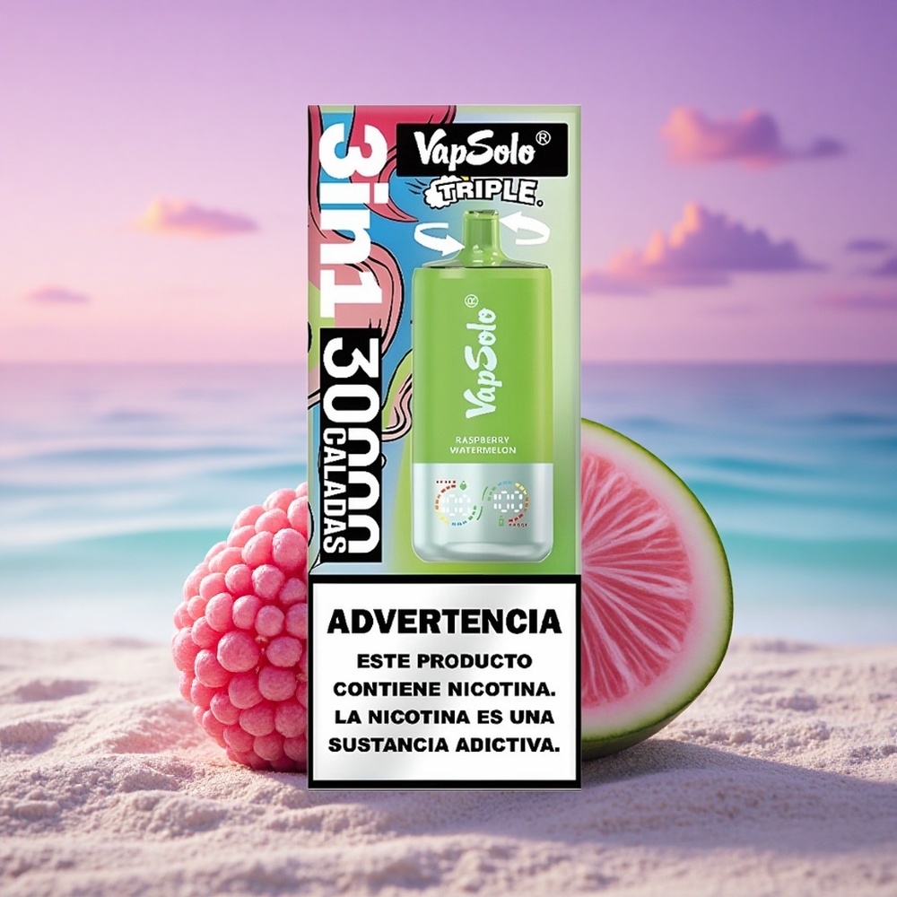 Vapsolo Triple 30000 Puffs Framboise Pastèque Triple Réservoir 40ml Nicotine