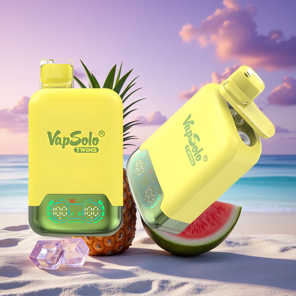 Vapsolo Twins 20000 Puffs Ananas Noix de Coco & Pastèque Glace avec 40 ml de Liquide et Nicotine 20mg/ml