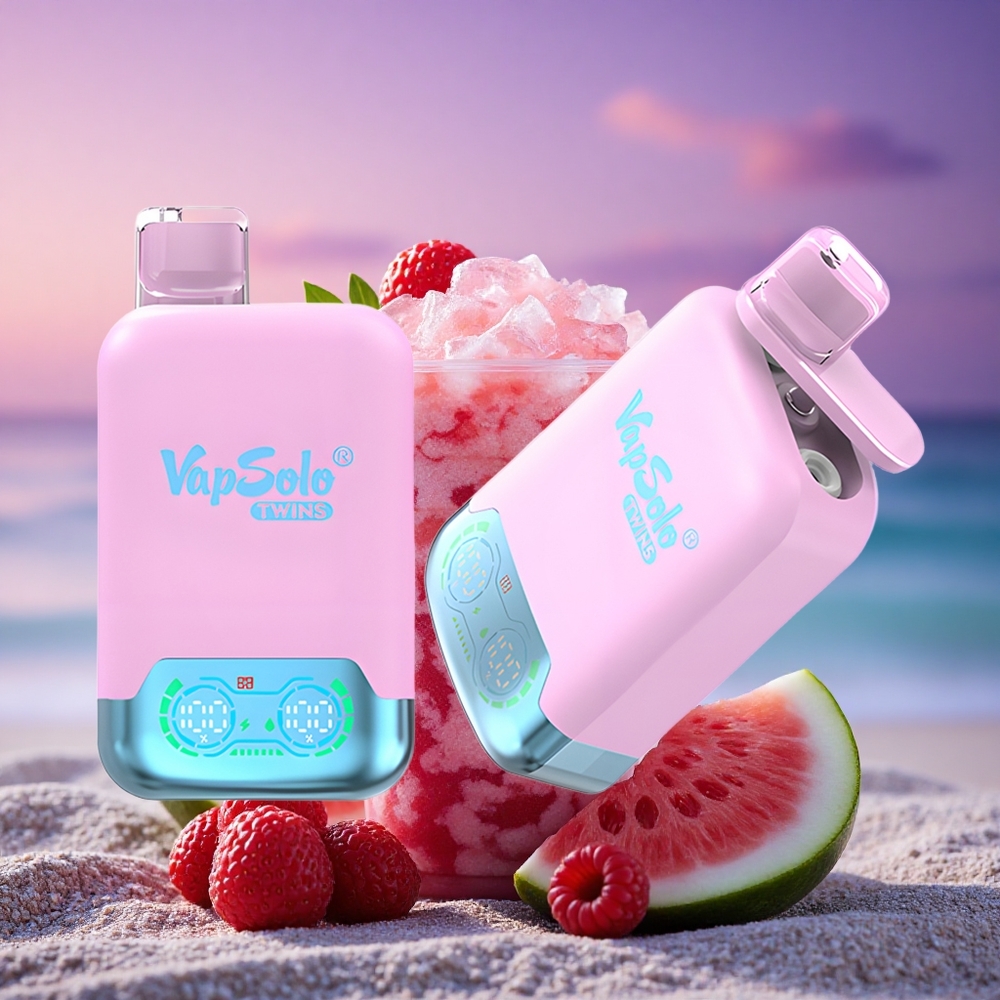 Vapsolo Twins 20000 Puffs Dragon Fruit Fraise & Framboise Pastèque Glace Noire avec 40 ml de Liquide et Nicotine 20mg/ml