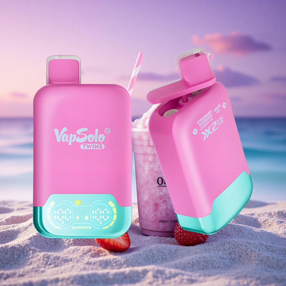 Vapsolo Twins 20000 Puffs Fraise Framboise Cerise Glace & Raisin Glace avec 40 ml de E-Liquide et Nicotine 20mg/ml