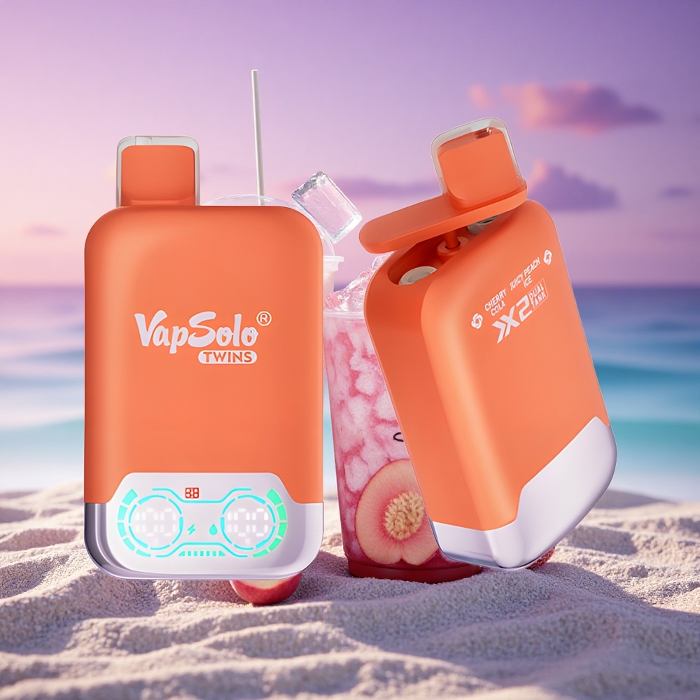 Vapsolo Twins 20000 Puffs Glace Pêche Juteuse & Cola Cerise Double Réservoir 40ml Nicotine 20mg/ml Type-C
