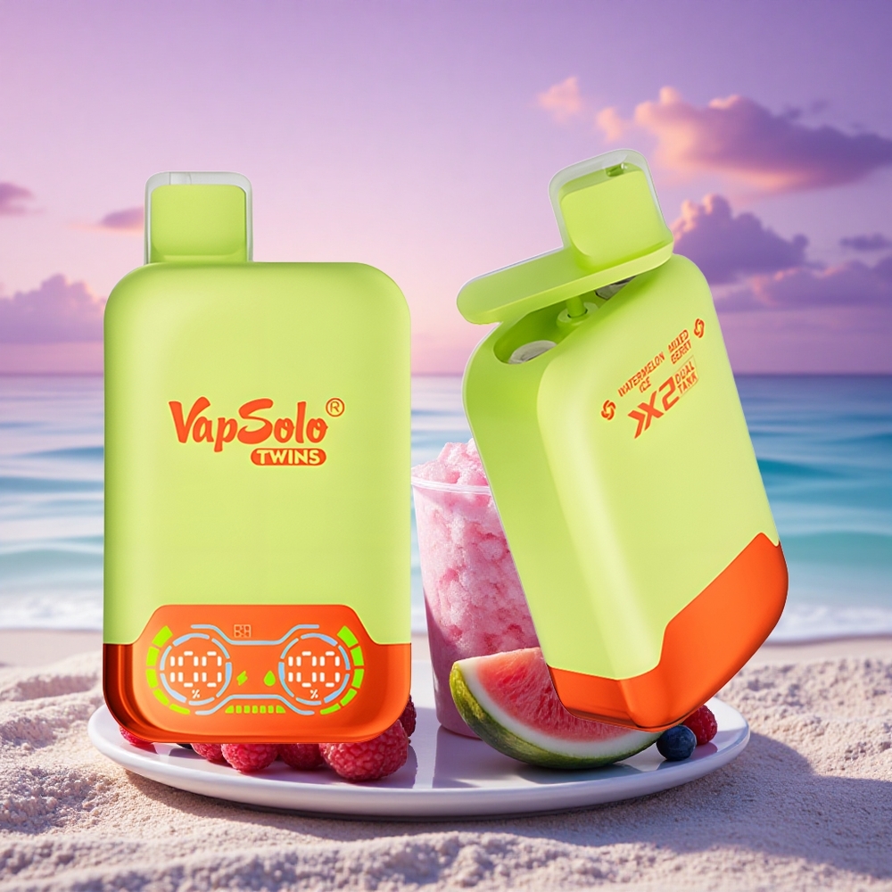 Vapsolo Twins 20000 Puffs Glace Pastèque & Baies Mixtes 40ml Double Réservoir Type-C Nicotine 20mg/ml